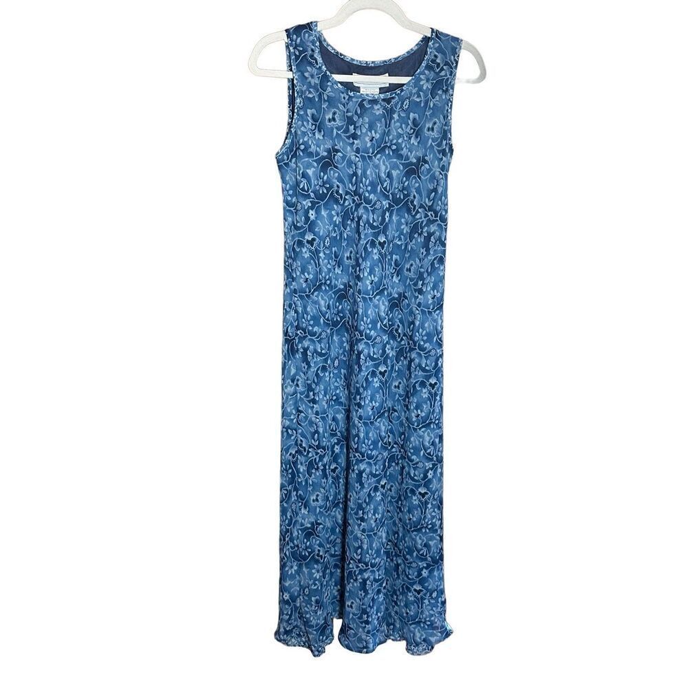 Jessica Howard womens vintage blue floral print sleeveless maxi dress sz 6 90s s